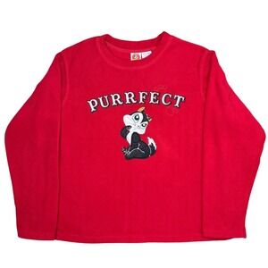 Vintage 90s Looney Tunes Purrfect Red Fleece Sweatshirt Women‎ L Made in Macau